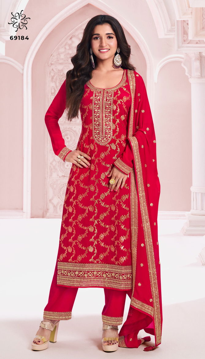 Nidhi By Vinay Kuleesh Chinon Jacquard Embroidery Salwar Kameez Wholesalers In Delhi
